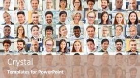  Presentation with people collage - Cool new presentation theme with portrait-collage-of-business-people backdrop and a coral colored foreground