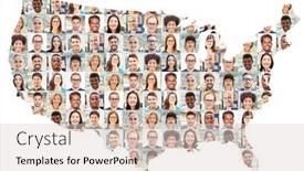  Presentation with people collage - Audience pleasing PPT theme consisting of portrait-collage-of-business-people backdrop and a lemonade colored foreground