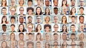  Presentation with people collage - Audience pleasing slides consisting of portrait-collage-with-business-people backdrop and a coral colored foreground