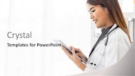  Presentation with digital hospital - Colorful slide deck enhanced with portrait-confident-female-doctor-medical backdrop and a white colored foreground