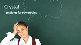  Presentation with blackboard - Presentation design enhanced with portrait cute dreaming schoolgirl classroom - beautiful little girl standing near background and a ocean colored foreground