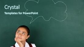  Presentation with naughty girl is standing - Presentation design with portrait cute dreaming schoolgirl classroom - beautiful little girl standing near background and a  colored foreground