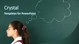  Presentation with blackboard - PPT theme enhanced with portrait cute dreaming schoolgirl classroom - beautiful little girl standing near background and a ocean colored foreground