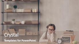  Presentation with studio analoge tapes - Beautiful slide deck featuring portrait cute dreaming schoolgirl classroom - bored little girl in studio backdrop and a  colored foreground