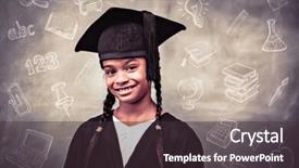  Presentation with doodles - Amazing PPT theme having portrait cute dreaming schoolgirl classroom - education doodles against little girl backdrop and a tawny brown colored foreground