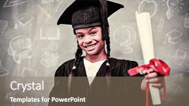  Presentation with doodles - Colorful PPT theme enhanced with portrait cute dreaming schoolgirl classroom - education doodles against little girl backdrop and a coral colored foreground