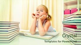  Presentation with piles - Audience pleasing slides consisting of portrait cute dreaming schoolgirl classroom - five year old girl sitting backdrop and a  colored foreground
