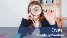  Presentation with looking glass - PPT layouts having portrait cute dreaming schoolgirl classroom - funny little girl sitting background and a  colored foreground