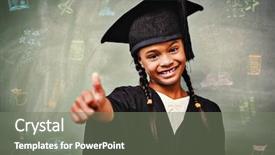  Presentation with school graduation - PPT theme featuring portrait cute dreaming schoolgirl classroom - school subjects doodles against girl background and a gray colored foreground