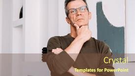  Presentation with old man - PPT theme consisting of portrait-elderly-man-at-home and a  colored foreground