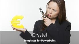  Presentation with surveying - Cool new presentation theme with portrait expressive woman isolated background surveying eur backdrop and a dark gray colored foreground