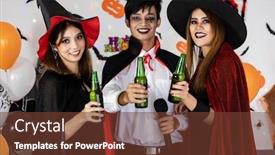  Presentation with celebrate - Presentation theme consisting of portrait-group-of-friends-asian background and a tawny brown colored foreground