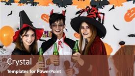  Presentation with celebrate - Beautiful presentation theme featuring portrait-group-of-friends-asian backdrop and a tawny brown colored foreground