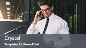  Presentation with formal - Audience pleasing slide set consisting of portrait happy businessman dressed formal suit sitting outside glass building laptop speaking cell phone backdrop and a dark gray colored foreground