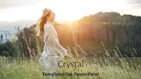  Presentation with green travel - Audience pleasing slide deck consisting of portrait-happy-woman-enjoying-sunset backdrop and a coral colored foreground