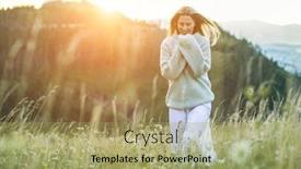  Presentation with green travel - Cool new slide deck with portrait-happy-woman-enjoying-sunset backdrop and a mint green colored foreground