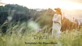  Presentation with green travel - Amazing presentation theme having portrait-happy-woman-enjoying-sunset backdrop and a mint green colored foreground