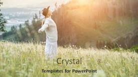  Presentation with green travel - Presentation theme consisting of portrait-happy-woman-enjoying-sunset background and a mint green colored foreground