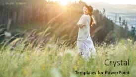  Presentation with green travel - Cool new slides with portrait-happy-woman-enjoying-sunset backdrop and a mint green colored foreground