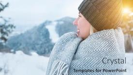  Presentation with traveler - Cool new PPT theme with portrait-happy-woman-traveler-stay backdrop and a light blue colored foreground