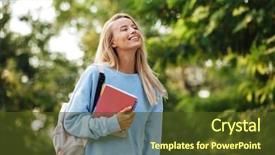  Presentation with young college student diagnosis of chlamydia - Colorful slide set enhanced with portrait happy young girl student backpack textbook walking park backdrop and a tawny brown colored foreground
