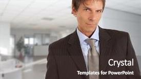  Presentation with office - Cool new slides with portrait in an office environment backdrop and a dark gray colored foreground