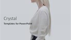  Presentation with company - Cool new theme with portrait in full growth of a young employee of the company backdrop and a light gray colored foreground