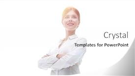  Presentation with business growth - Theme enhanced with portrait in full growth of a successful young business woman background and a white colored foreground