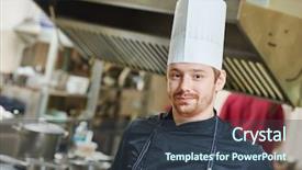  Presentation with cook chef - Beautiful PPT layouts featuring portrait in restaurant during food backdrop and a tawny brown colored foreground