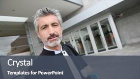  Presentation with lawyer - Audience pleasing PPT theme consisting of european court justice - portrait of lawyer standing outside backdrop and a ocean colored foreground