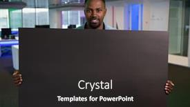  Presentation with executive - Audience pleasing presentation theme consisting of portrait-male-executive-holding backdrop and a dark gray colored foreground