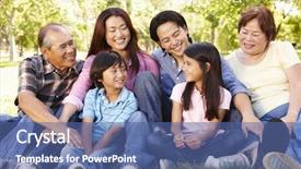  Presentation with generation family farm - PPT theme having portrait multi-generation asian family background and a ocean colored foreground