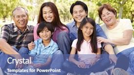  Presentation with generation - PPT theme enhanced with portrait multi-generation asian family background and a ocean colored foreground