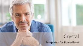  Presentation with old man - Cool new slide set with portrait-of-60-year-old backdrop and a soft green colored foreground