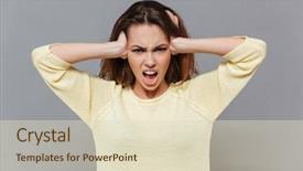  Presentation with stress - PPT layouts enhanced with portrait of a angry stressed background and a soft green colored foreground