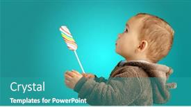  Presentation with lollipop - Colorful presentation theme enhanced with portrait of a baby holding lollipop against a blue background backdrop and a teal colored foreground