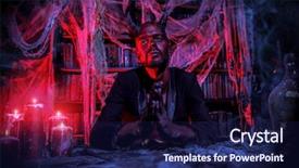  Presentation with horror movie - Slides with portrait of a bad demon background and a navy blue colored foreground