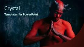  Presentation with demon - Audience pleasing presentation theme consisting of portrait-of-a-bad-demon backdrop and a navy blue colored foreground