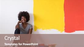  Presentation with female - Beautiful presentation theme featuring portrait of a beautiful african american female painter sitting on floor near wall after painting backdrop and a violet colored foreground