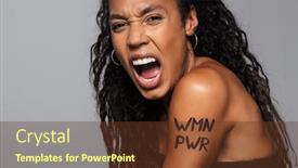  Presentation with angry - Slide set enhanced with portrait of a beautiful angry young african woman feminist standing isolated over gray background screaming background and a tawny brown colored foreground
