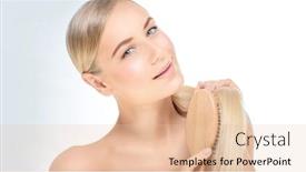  Presentation with makeup - Theme having portrait of a beautiful blond woman combing her perfect straight hair over clear background fashion model wearing natural makeup background and a lemonade colored foreground