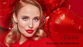 Presentation with beauty cosmetics - Slides enhanced with portrait-of-a-beautiful-blonde background and a crimson colored foreground