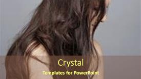  Presentation with hidden - Beautiful presentation design featuring portrait of a beautiful brunette woman with face hidden by long messy hair against gray background backdrop and a tawny brown colored foreground