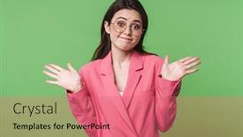  Presentation with pink green - Audience pleasing presentation theme consisting of portrait-of-a-beautiful-confused backdrop and a coral colored foreground