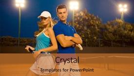  Presentation with court - Audience pleasing PPT theme consisting of portrait of a beautiful couple standing at tennis court outdoors backdrop and a gold colored foreground