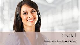  Presentation with customer service - Audience pleasing PPT theme consisting of portrait of a beautiful customer backdrop and a mint green colored foreground
