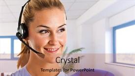  Presentation with customer service and professionalism - PPT layouts enhanced with portrait of a beautiful customer background and a coral colored foreground