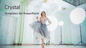  Presentation with full length portrait two men women brown sweater - Presentation theme consisting of portrait of a beautiful elegant background and a sky blue colored foreground