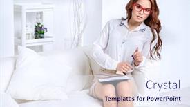  Presentation with elegant - Audience pleasing slide set consisting of portrait-of-a-beautiful-elegant backdrop and a sky blue colored foreground