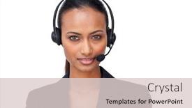  Presentation with ethnic - Cool new PPT layouts with portrait of a beautiful ethnic businesswoman with a headset backdrop and a lemonade colored foreground